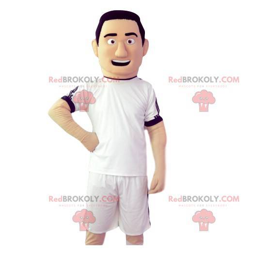 Mascote do jogador de futebol com sua camisa branca -