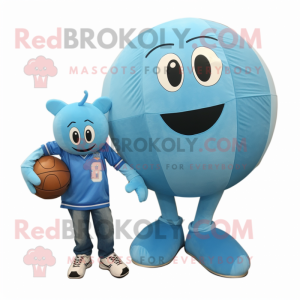 Sky Blue Handball Ball mascot costume character dressed with a Mom Jeans and Wallets