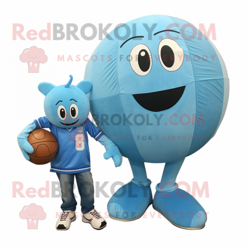 Sky Blue Handball Ball mascot costume character dressed with a Mom Jeans and Wallets Sky Blue Handball Ball mascot costume character dressed with a Mom Jeans and Wallets