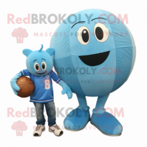 Sky Blue Handball Ball mascot costume character dressed with a Mom Jeans and Wallets