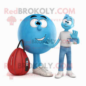Sky Blue Handball Ball mascot costume character dressed with a Mom Jeans and Wallets