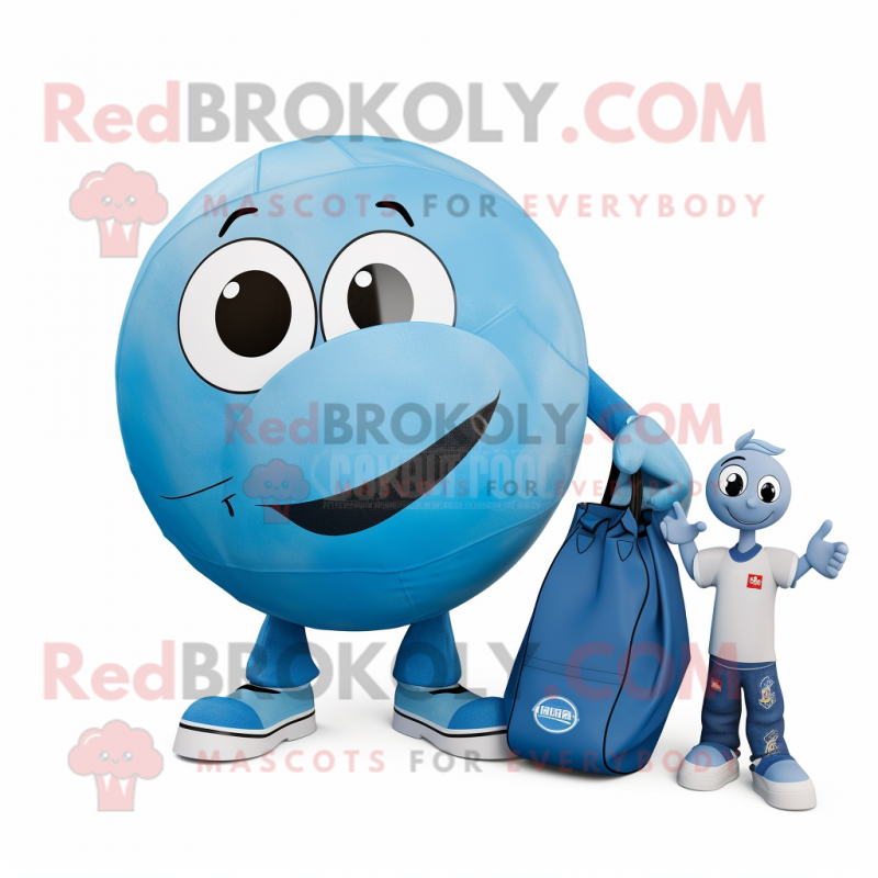Sky Blue Handball Ball mascot costume character dressed with a Mom Jeans and Wallets Sky Blue Handball Ball mascot costume character dressed with a Mom Jeans and Wallets