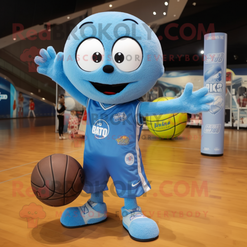 Sky Blue Handball Ball mascot costume character dressed with a Mom Jeans and Wallets Sky Blue Handball Ball mascot costume character dressed with a Mom Jeans and Wallets