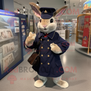 Navy Wild Rabbit mascot costume character dressed with a Coat and Wallets