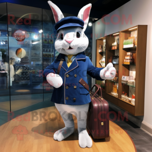 Navy Wild Rabbit mascot costume character dressed with a Coat and Wallets