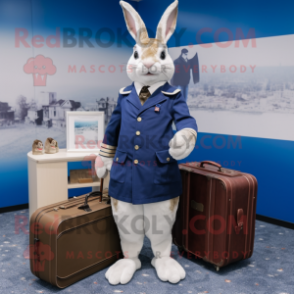 Navy Wild Rabbit mascot costume character dressed with a Coat and Wallets