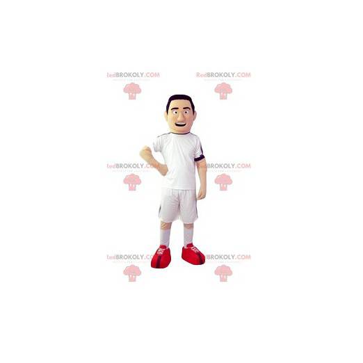 Fußballspieler Maskottchen mit seinem weißen Trikot -