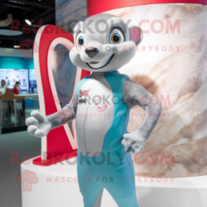 Silver Weasel mascot costume character dressed with a Rash Guard and Bracelets