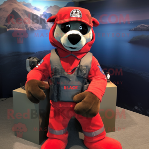 Röd Navy Seal maskot kostym...