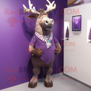 Purple Irish Elk mascot costume character dressed with a Jeggings and Necklaces