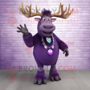 Purple Irish Elk mascot costume character dressed with a Jeggings and Necklaces
