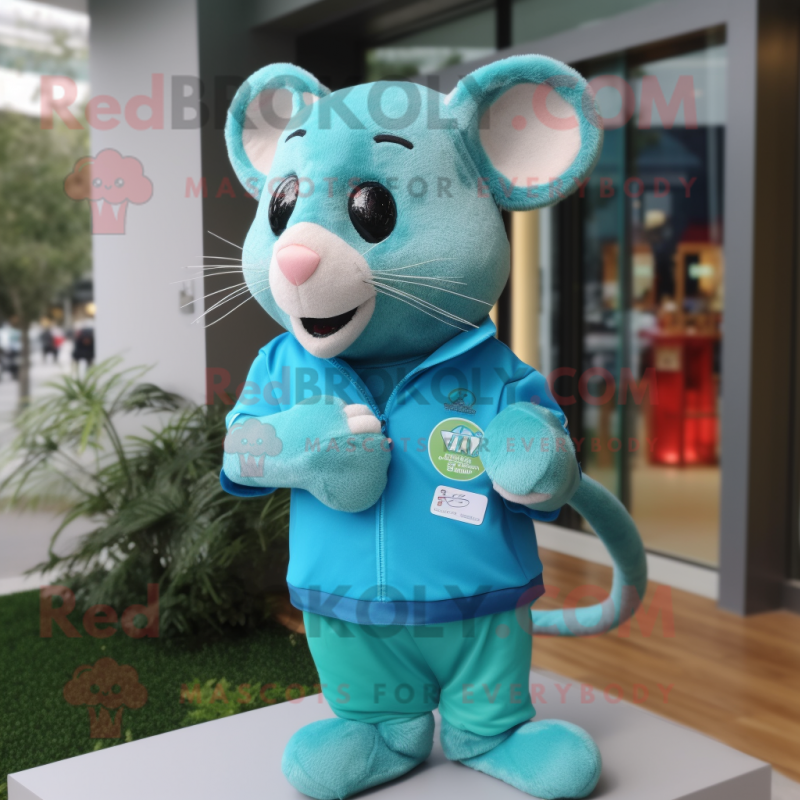 Cyan Dormouse mascot costume character dressed with a Polo Shirt and Brooches