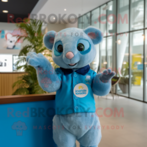 Cyan Dormouse mascot costume character dressed with a Polo Shirt and Brooches