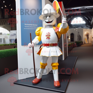 White Swiss Guard mascot costume character dressed with a Coat and Suspenders