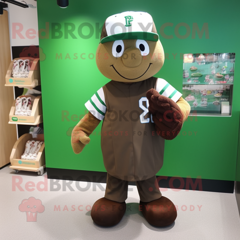 Forest Green Chocolate Bars mascot costume character dressed with a Baseball Tee and Caps