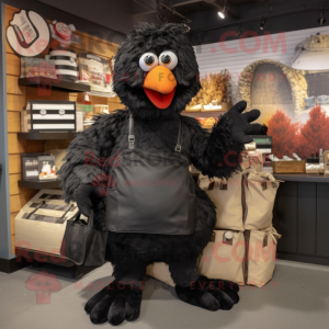 Black Chicken Parmesan mascot costume character dressed with a Cargo Pants and Clutch bags