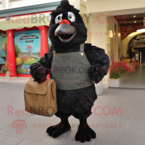 Black Chicken Parmesan mascot costume character dressed with a Cargo Pants and Clutch bags