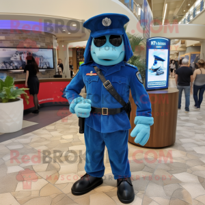 Blue Marine Recon mascot costume character dressed with a Dress Pants and Watches