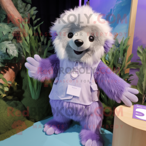 Lavender Sloth Bear mascot costume character dressed with a Playsuit and Earrings