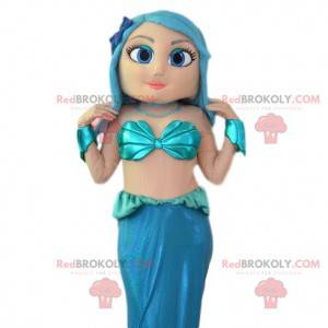 Pen havfrue-maskot med det blå håret - Redbrokoly.com