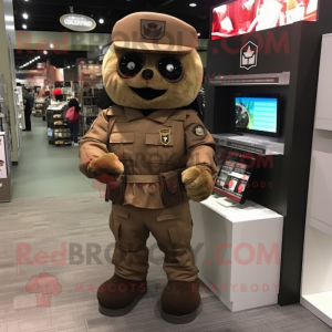 Brown Commando mascot costume character dressed with a Romper and Coin purses