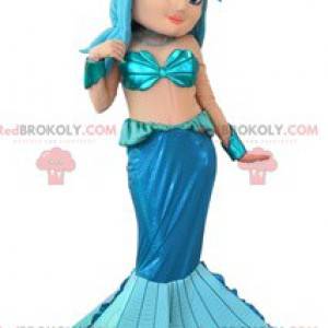 Hübsches Meerjungfrauenmaskottchen mit ihren blauen Haaren -