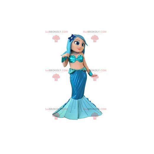 Mascotte graziosa sirena con i suoi capelli blu - Redbrokoly.com
