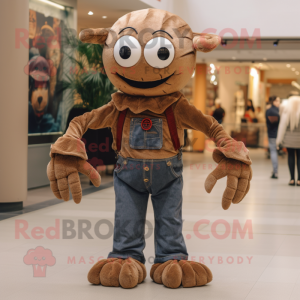 Brown Spider mascot costume character dressed with a Jeans and Necklaces