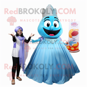 Sky Blue Biryani mascot costume character dressed with a Ball Gown and Watches
