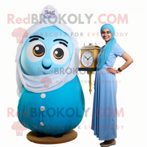 Sky Blue Biryani mascot costume character dressed with a Ball Gown and Watches