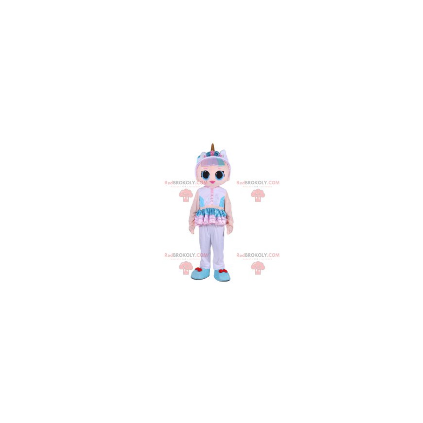 Mascote da boneca de fantasia rosa com seu chifre dourado - Mascote da boneca de fantasia rosa com seu chifre dourado -