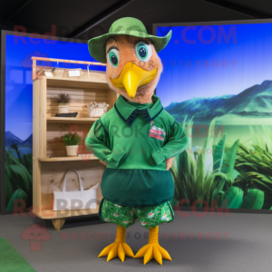 Green Pheasant mascot costume character dressed with a Swimwear and Caps