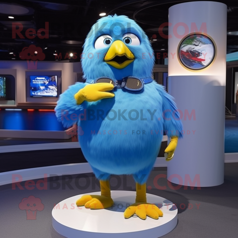 Sky Blue Canary mascot costume character dressed with a Shorts and Bracelet watches