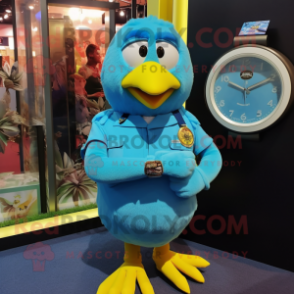 Sky Blue Canary mascot costume character dressed with a Shorts and Bracelet watches