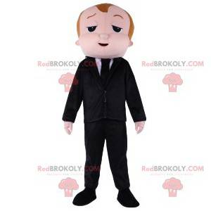 Homem mascote de terno e gravata preta - Redbrokoly.com