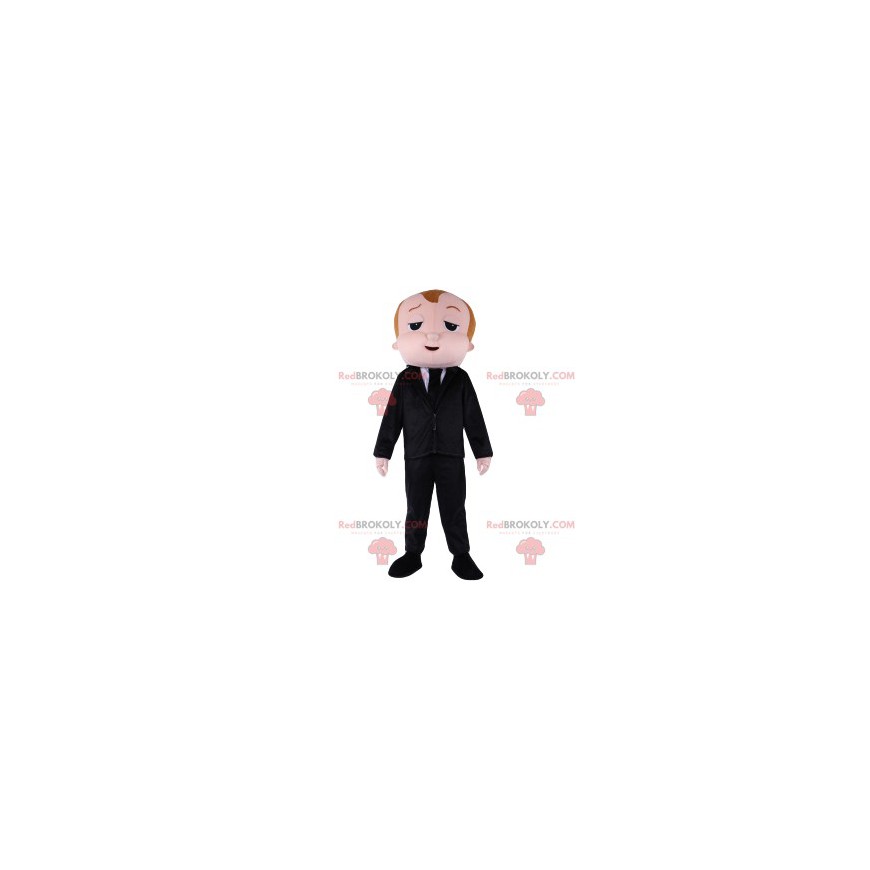 Uomo mascotte in giacca e cravatta nera - Redbrokoly.com