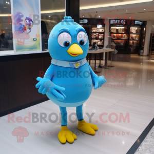 Sky Blue Canary mascot costume character dressed with a Shorts and Bracelet watches