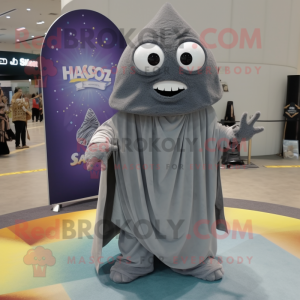 Gray Squash mascot costume character dressed with a Cover-up and Shawls