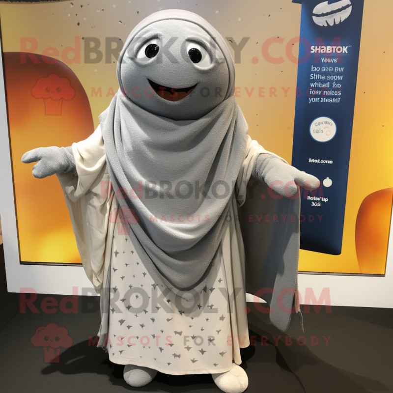 Gray Squash mascot costume character dressed with a Cover-up and Shawls