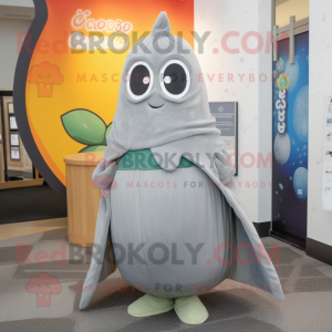 Gray Squash mascot costume character dressed with a Cover-up and Shawls