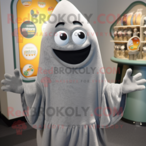 Gray Squash mascot costume character dressed with a Cover-up and Shawls