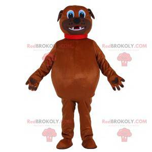 Plump brun hundmaskot med sin röda krage - Redbrokoly.com