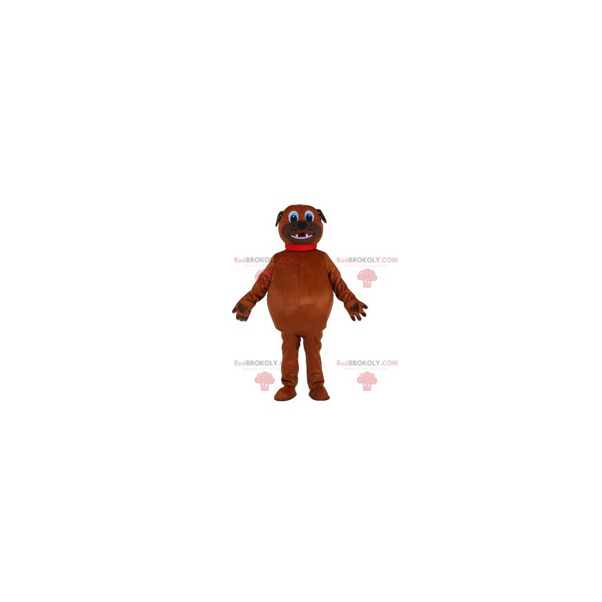 Plump brun hundmaskot med sin röda krage - Redbrokoly.com