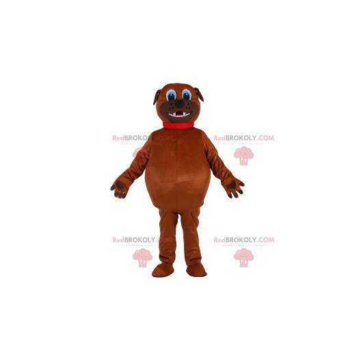 Plump brun hundemaskot med sin røde krave - Redbrokoly.com