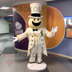 Cream Ring Master mascot costume character dressed with a Dress Shirt and Wraps