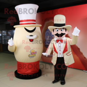 Cream Ring Master mascot costume character dressed with a Dress Shirt and Wraps