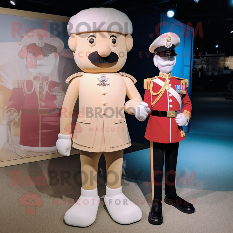 Cream British Royal Guard mascot costume character dressed with a One-Piece Swimsuit and Hairpins