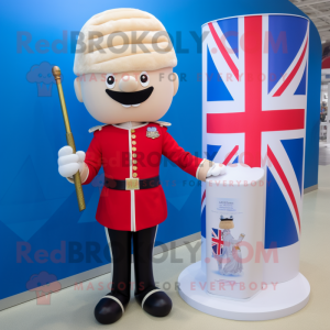 Cream British Royal Guard mascot costume character dressed with a One-Piece Swimsuit and Hairpins