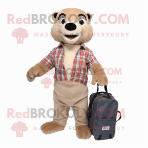 Beige Mongoose mascot costume character dressed with a Flannel Shirt and Briefcases