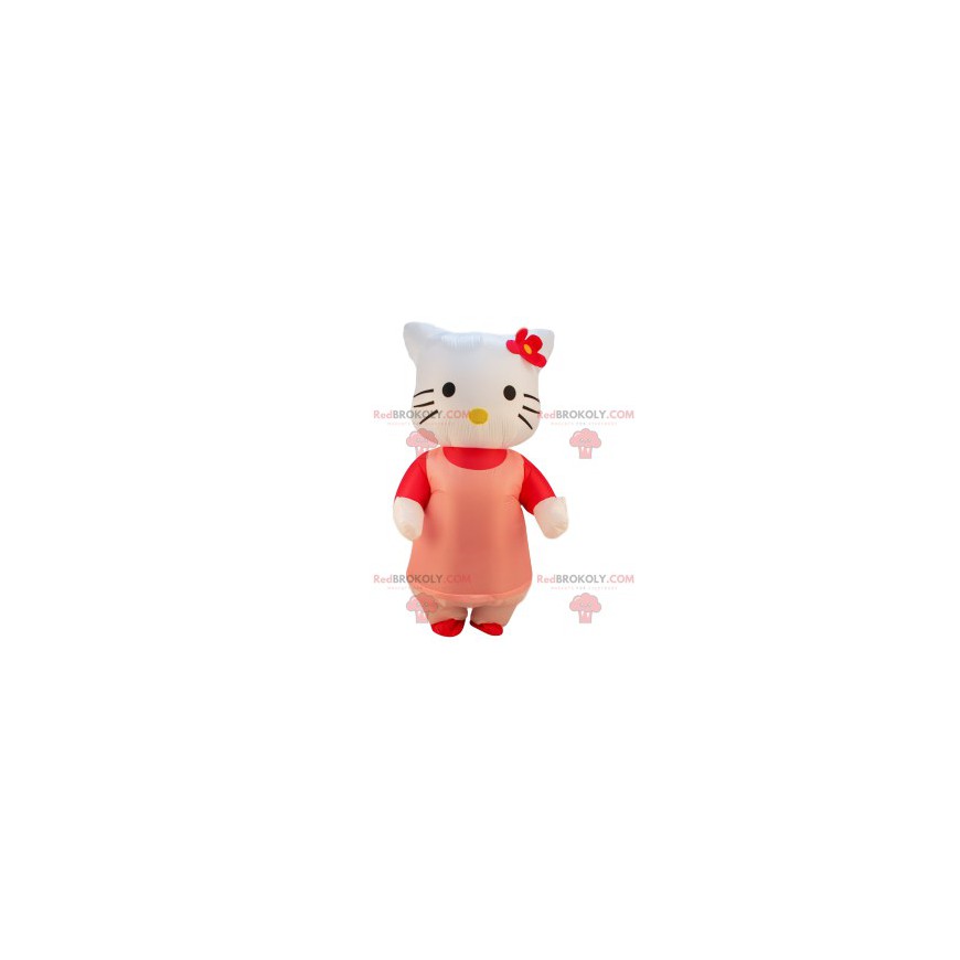 Mascotte Hello Kitty met haar roze jurk en rode bloem -